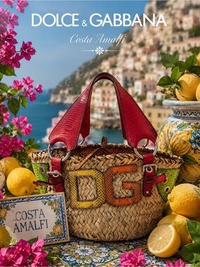 Dolce & Gabbana straw bag preloved exotic skin details.